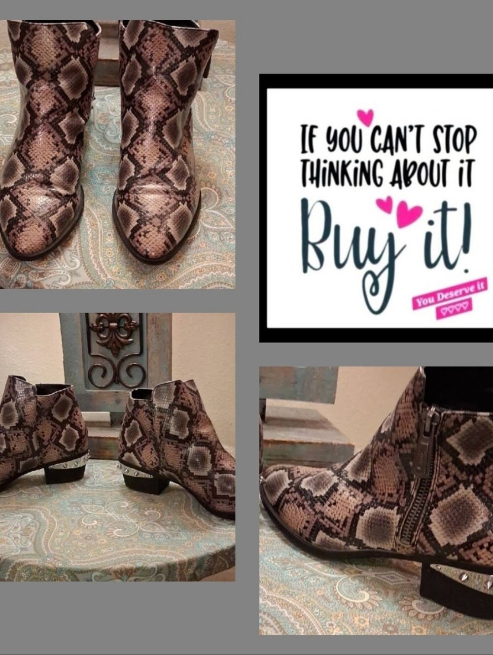 Sam Edelman Snake Print Ankle Booties. Excellent Condition Size 8